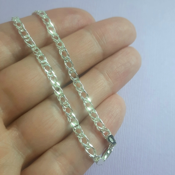 Italian sterling silver curb double link chain bracelet - Picture 6 of 8